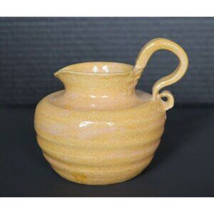 Rustic Yellow Organic Hand Thrown Art Pottery Pitcher signed Leni 3